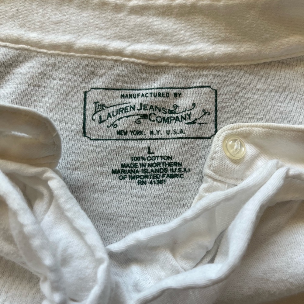 Vintage Lauren Jeans Co Ralph Lauren White Cotton Ruffle Half-Button Blouse L - Picture 14 of 14